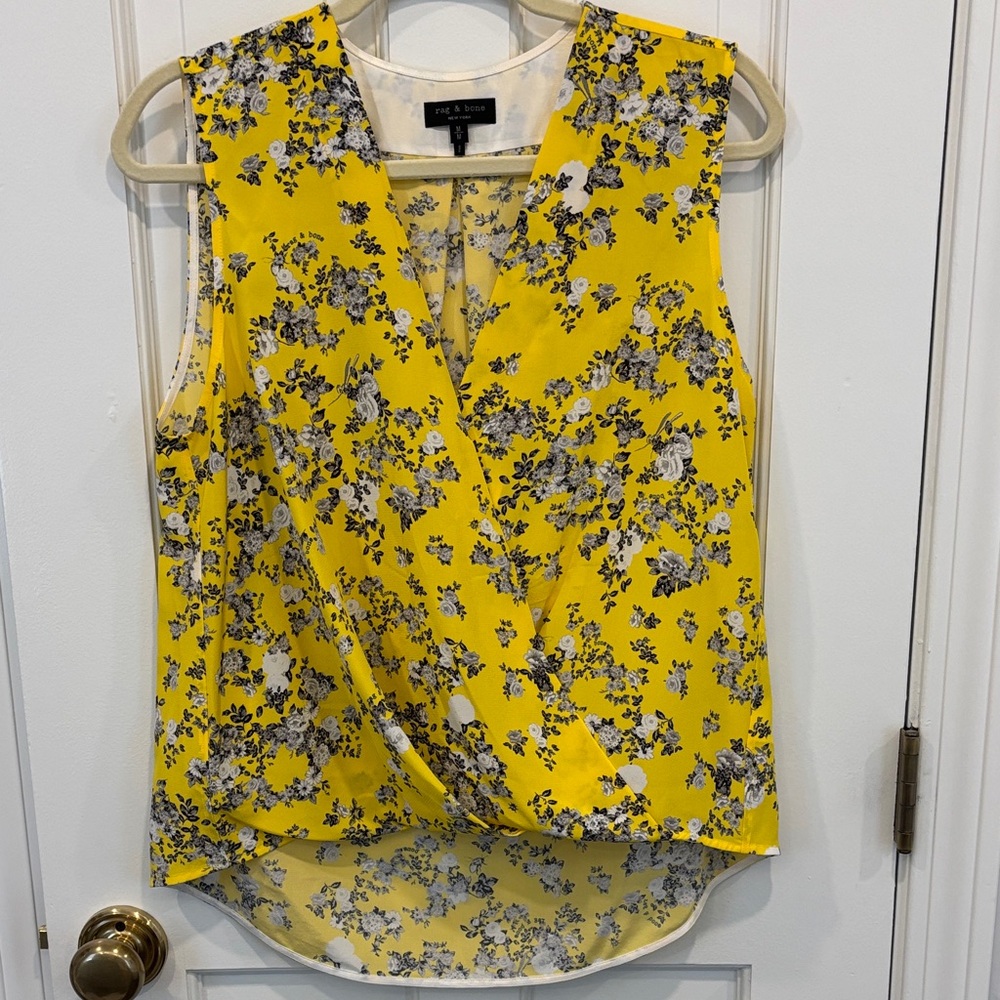 Rag & Bone Yellow Floral Sleeveless Blouse